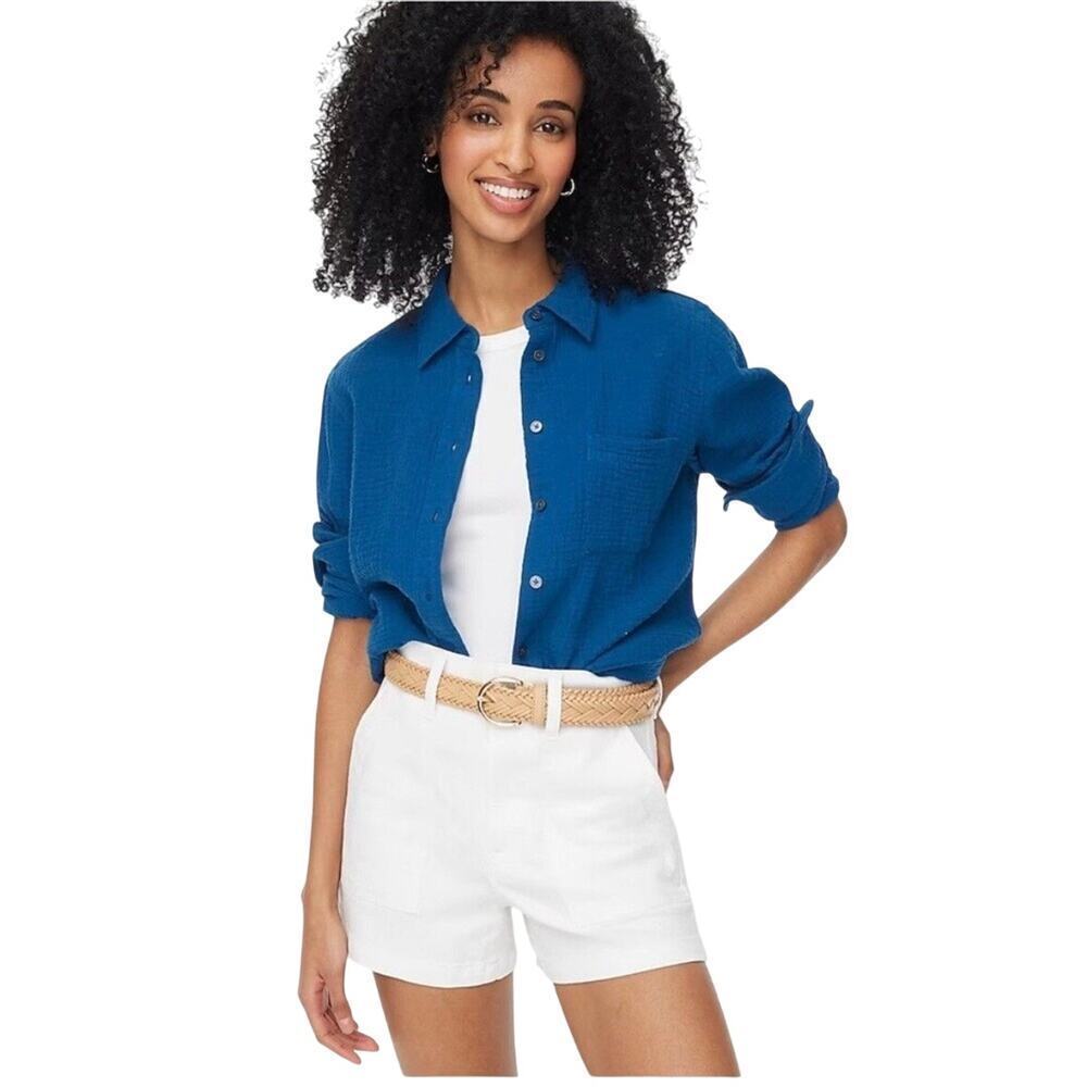 J.Crew Factory Double Gauze Button Up Shirt Blue Small NWT Cotton
